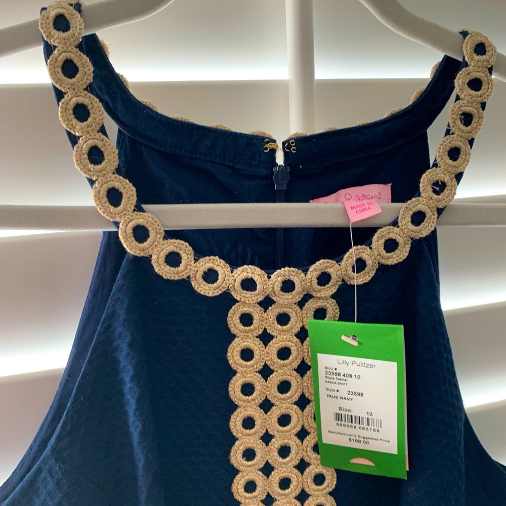 NWWT Lilly Pulitzer navy shift with gold details size 10